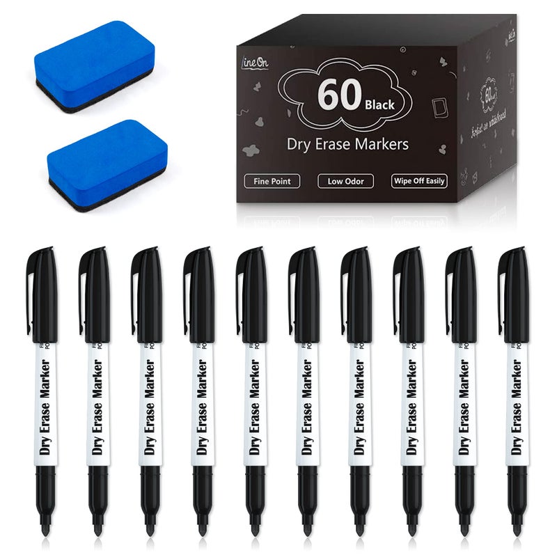 Lineon Black Dry Erase Markers - Set of 60 - Image 1